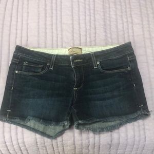 Paige denim shorts, dark wash.